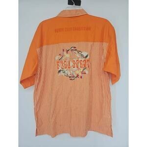 FUBU The Collection Men's‎ Striped Shirt XL Orange Button Up Resort Collection